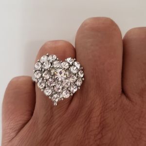Fashion Diamond Heart Ring Silver Dipped Sparkly Shiny Stones Bling Romantic